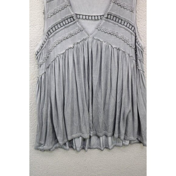 POL Babydoll Sleeveless Gray Distressed Tunic-Crochet-Small-BOHO-Hi Lo - Picture 2 of 10